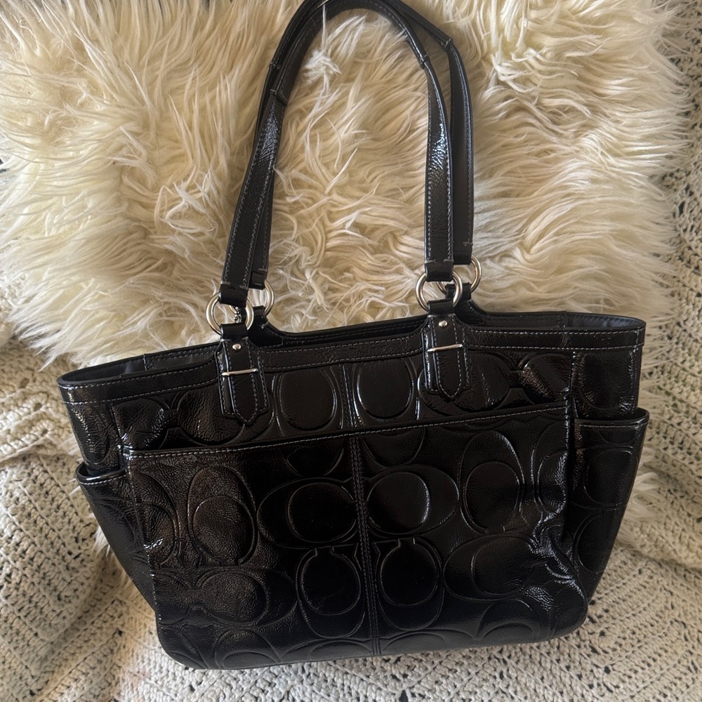 Coach Embossed Black Leather Tote - Picture 3 of 13